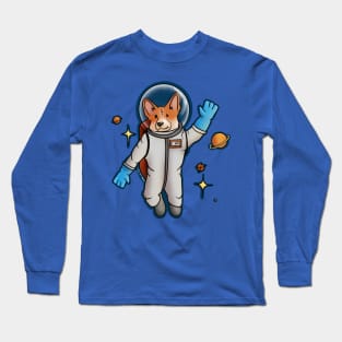 Our Astronaut Corgi in Space with a blue background Long Sleeve T-Shirt